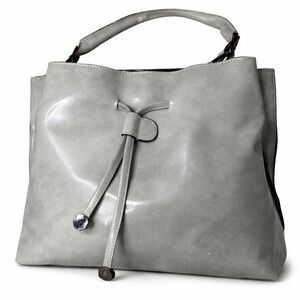 Alberta Di Canio Italian Leather Bag , In The Color Gray With Metal Accent .